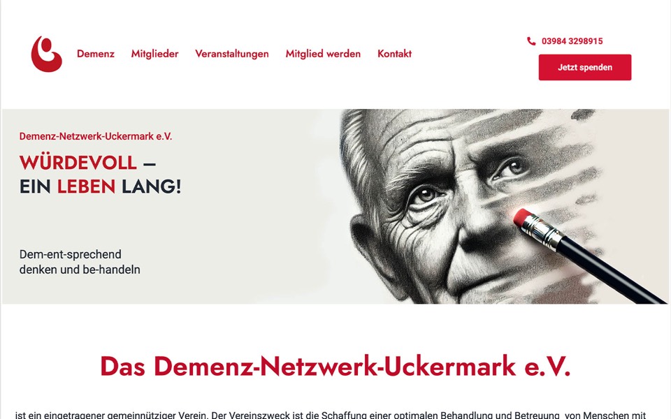 Screenshot der Website Demenz-Netzwerk Uckermark
