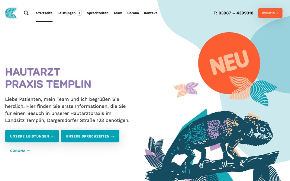 Screenshot der Website Hautarztpraxis Cora Reichmann